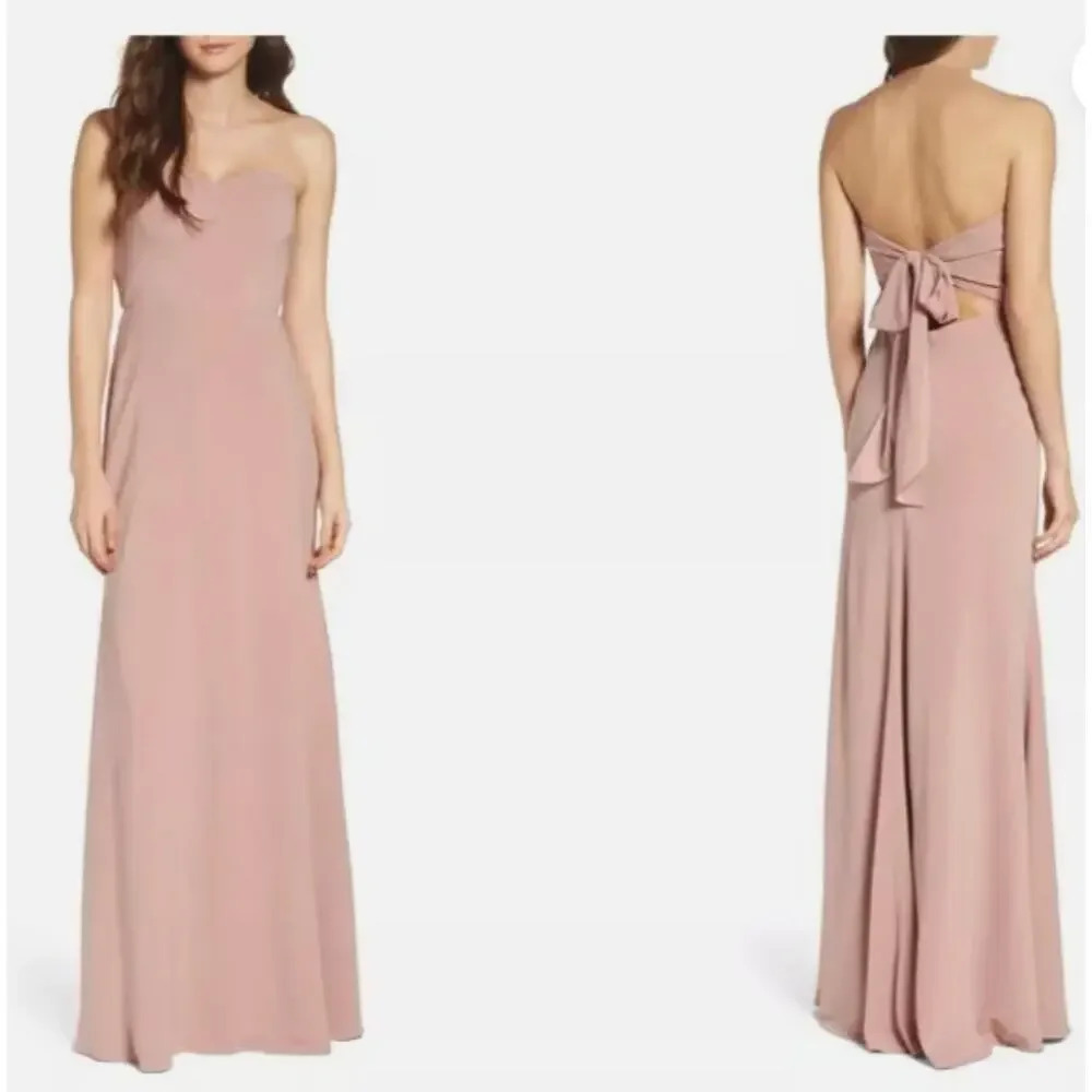 Jenny Yoo Kylie Tie Back Strapless Gown‎ Maxi Dress Pink Size 10